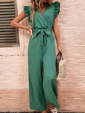 Ruffled Surplice Cap Sleeve Jumpsuit - Trendsi - Flyclothing LLC