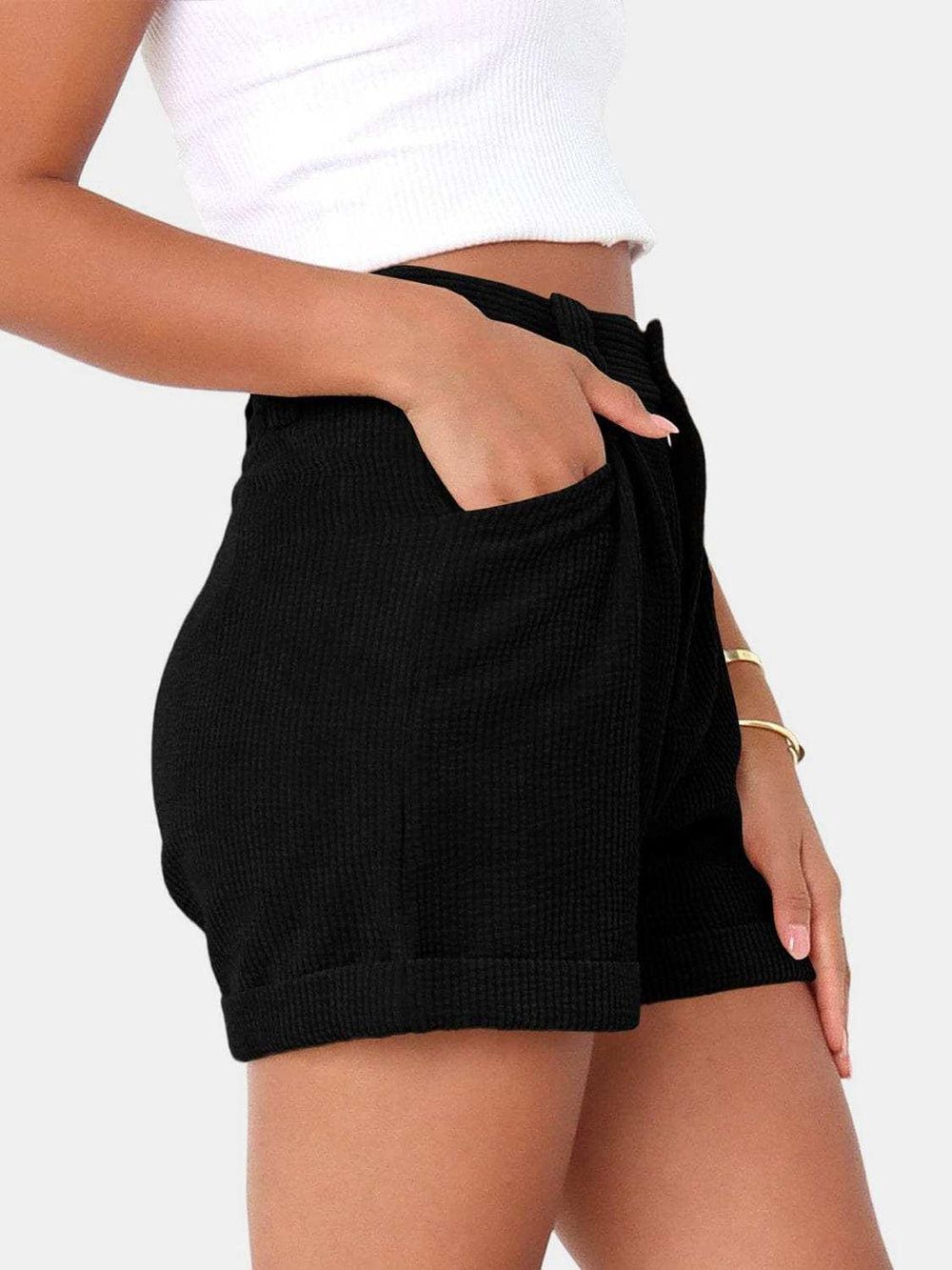 Full Size High Waist Shorts with Pockets - Trendsi - Flyclothing LLC