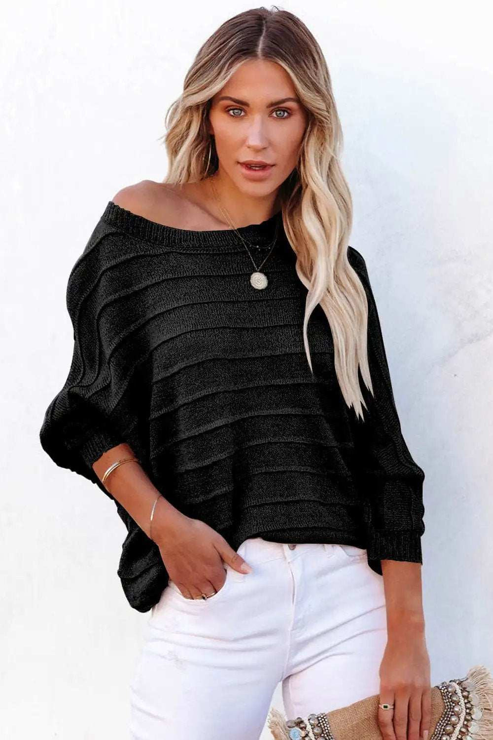 Round Neck Long Sleeve Knit Top - Trendsi - Flyclothing LLC