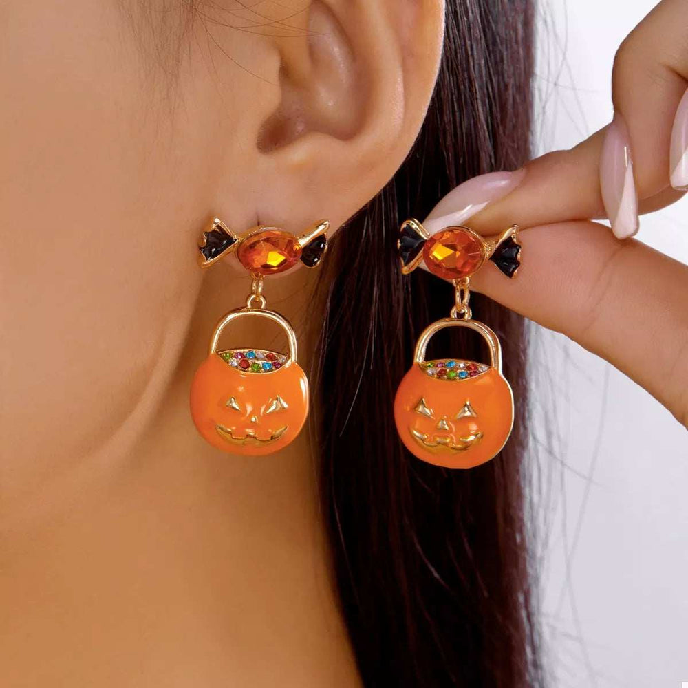 Halloween Rhinestone Pumpkin Dangle Earrings - Trendsi - Flyclothing LLC