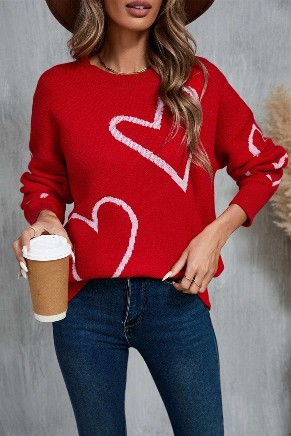 Angel Wings Heart Dropped Shoulder Long Sleeve Sweater - Trendsi - Flyclothing LLC