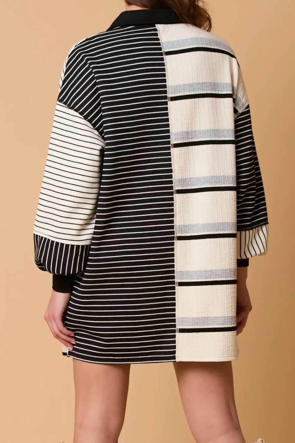 Striped Patchwork Long Sleeve Mini Dress - Trendsi - Flyclothing LLC