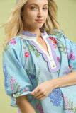 Umgee Floral Puff Sleeve Blouse with Scallop Trim Collar - Trendsi - Flyclothing LLC
