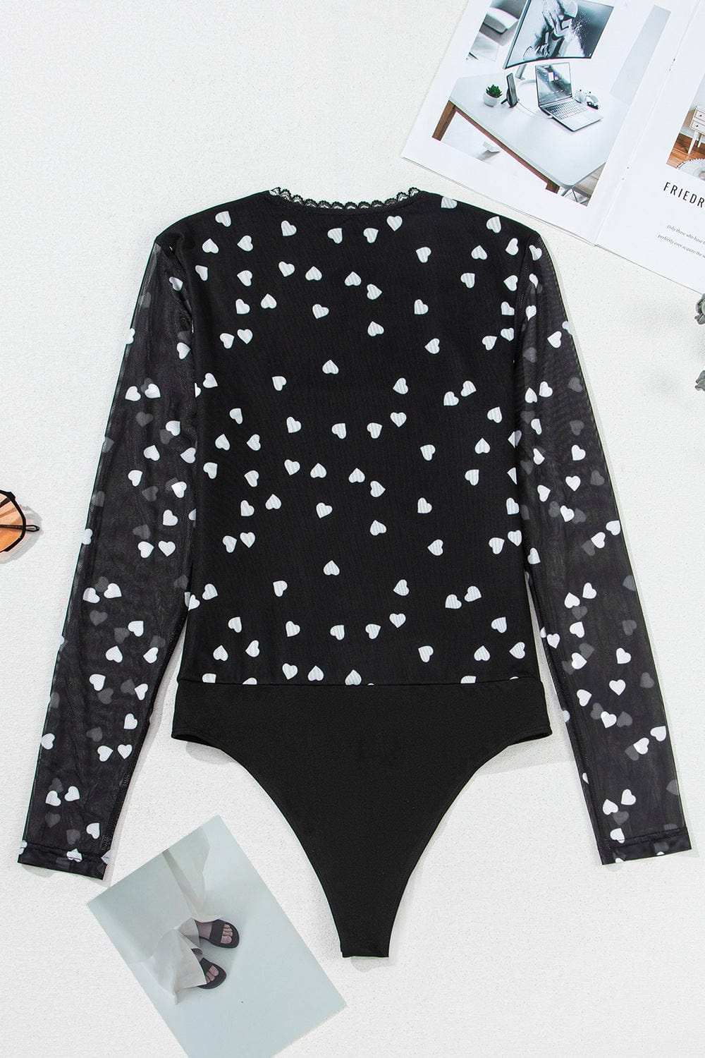Heart Square Neck Long Sleeve Bodysuit - Trendsi - Flyclothing LLC