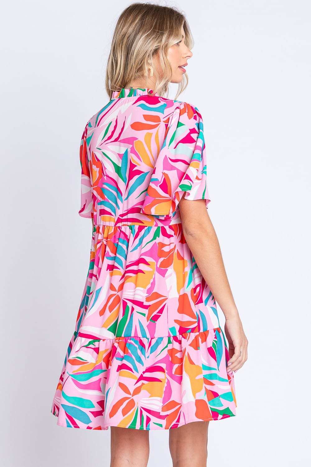 GeeGee Printed Short Sleeve Ruffle Hem Dress - Trendsi - Flyclothing LLC