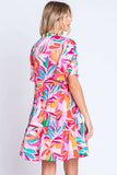 GeeGee Printed Short Sleeve Ruffle Hem Dress - Trendsi - Flyclothing LLC