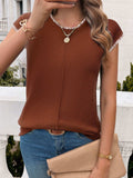 Round Neck Cap Sleeve Knit Top - Trendsi - Flyclothing LLC