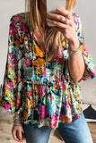 Floral Tie Neck Balloon Sleeve Blouse - Trendsi - Flyclothing LLC