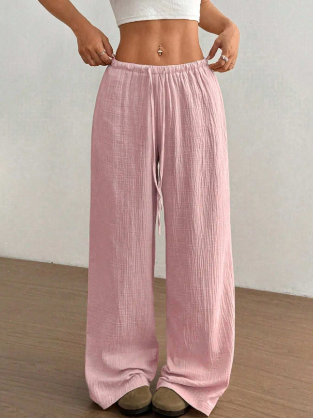 Wide Leg Drawstring Casual Pants - Trendsi - Flyclothing LLC