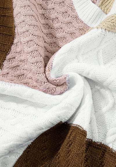 Cable-Knit Color Block Round Neck Sweater Vest - Trendsi - Flyclothing LLC