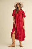 Annie Wear Mineral Washed Button Down Puff Sleeve Shirt Dress - Trendsi - Flyclothing LLC