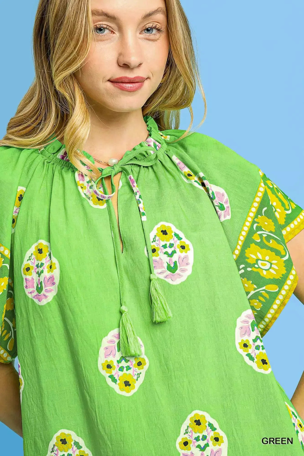 Umgee Boho Bloom Border Top - Trendsi - Flyclothing LLC