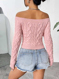 Cable-Knit Off-Shoulder Long Sleeve Knit Top - Trendsi - Flyclothing LLC