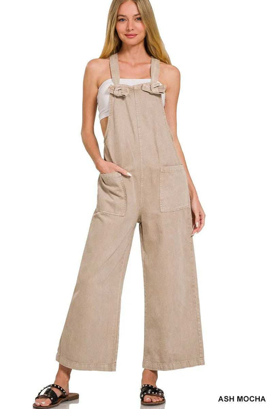 Zenana Washed Knot Strap Pockets Jumpsuit - Trendsi - Flyclothing LLC