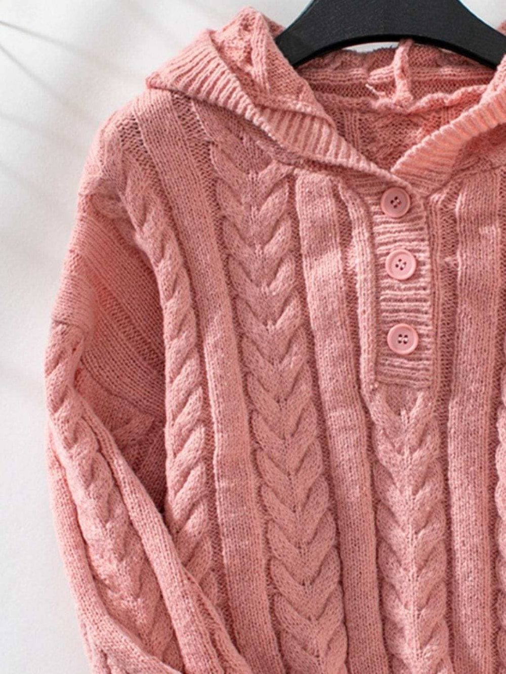 Cable-Knit Long Sleeve Hooded Sweater - Trendsi - Flyclothing LLC