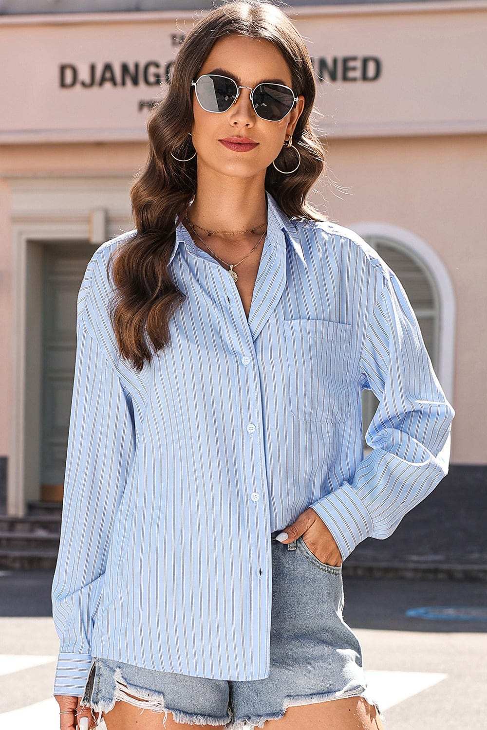 Striped Button Up Long Sleeve Shirt - Trendsi - Flyclothing LLC