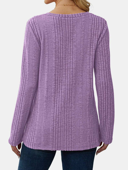 V-Neck Long Sleeve T-Shirt - Trendsi - Flyclothing LLC