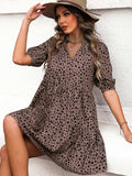 Printed Notched Half Sleeve Dress - Trendsi - Flyclothing LLC