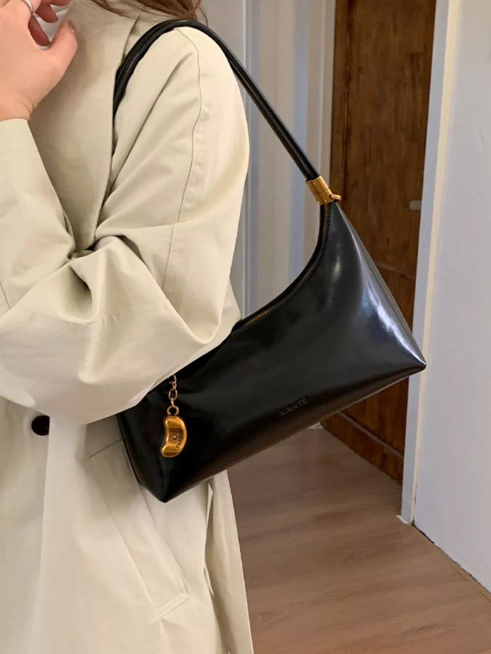 Chain Charm Leather Shoulder Bag - Trendsi - Flyclothing LLC