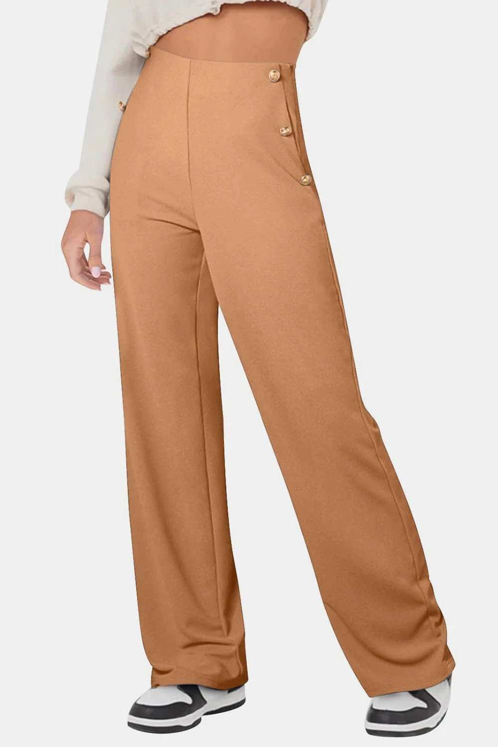 Decorative Button High Rise Pants - Trendsi - Flyclothing LLC