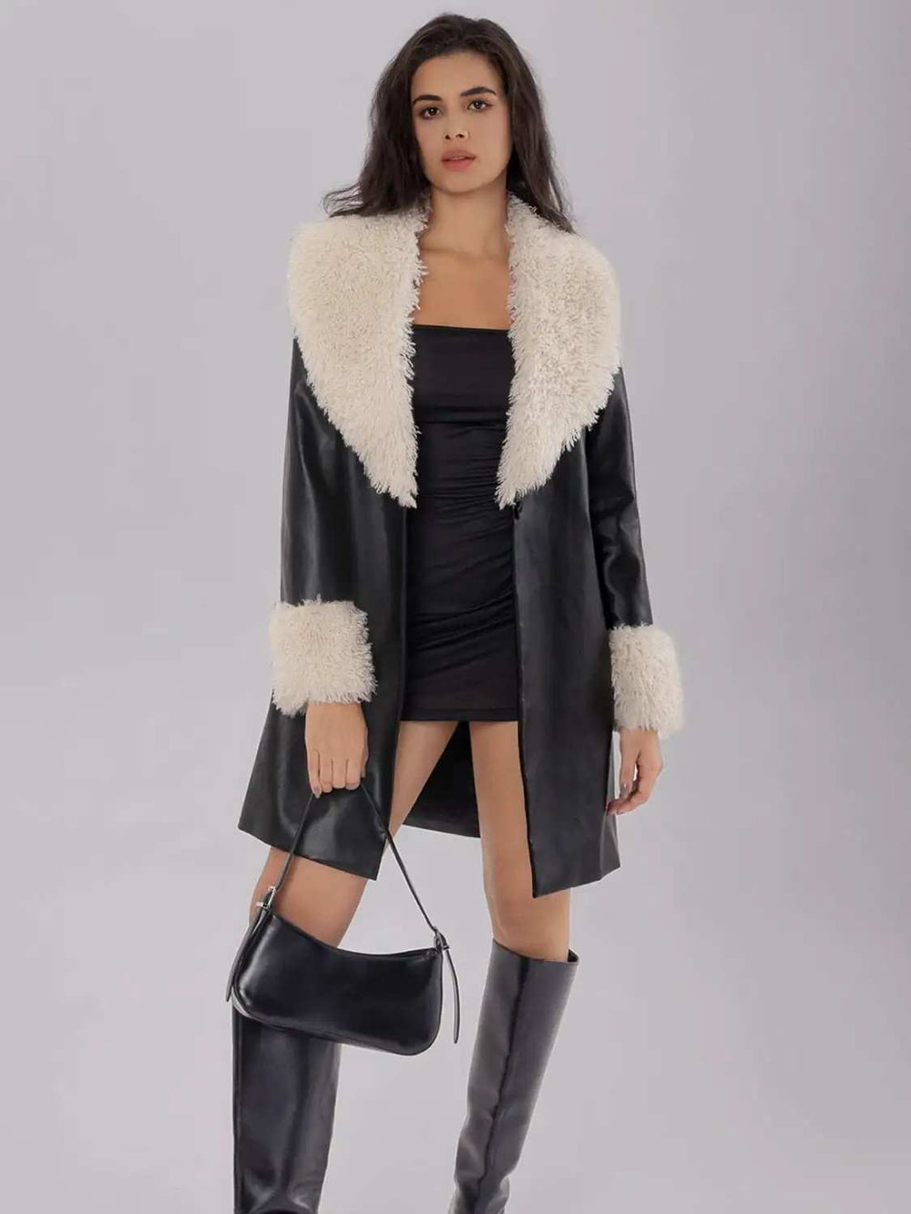 Fuzzy Long Sleeve Longline Coat - Trendsi - Flyclothing LLC