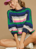 Contrast Striped Round Neck Long Sleeve Sweater - Trendsi - Flyclothing LLC