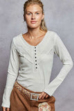POL Ribbed Half Button Lace Detail Knit Top - Trendsi - Flyclothing LLC