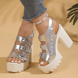 Buckle Platform Block Heels Sandals - Trendsi - Flyclothing LLC