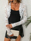 Lace Open Front Long Sleeve Cover Up - Trendsi - Flyclothing LLC