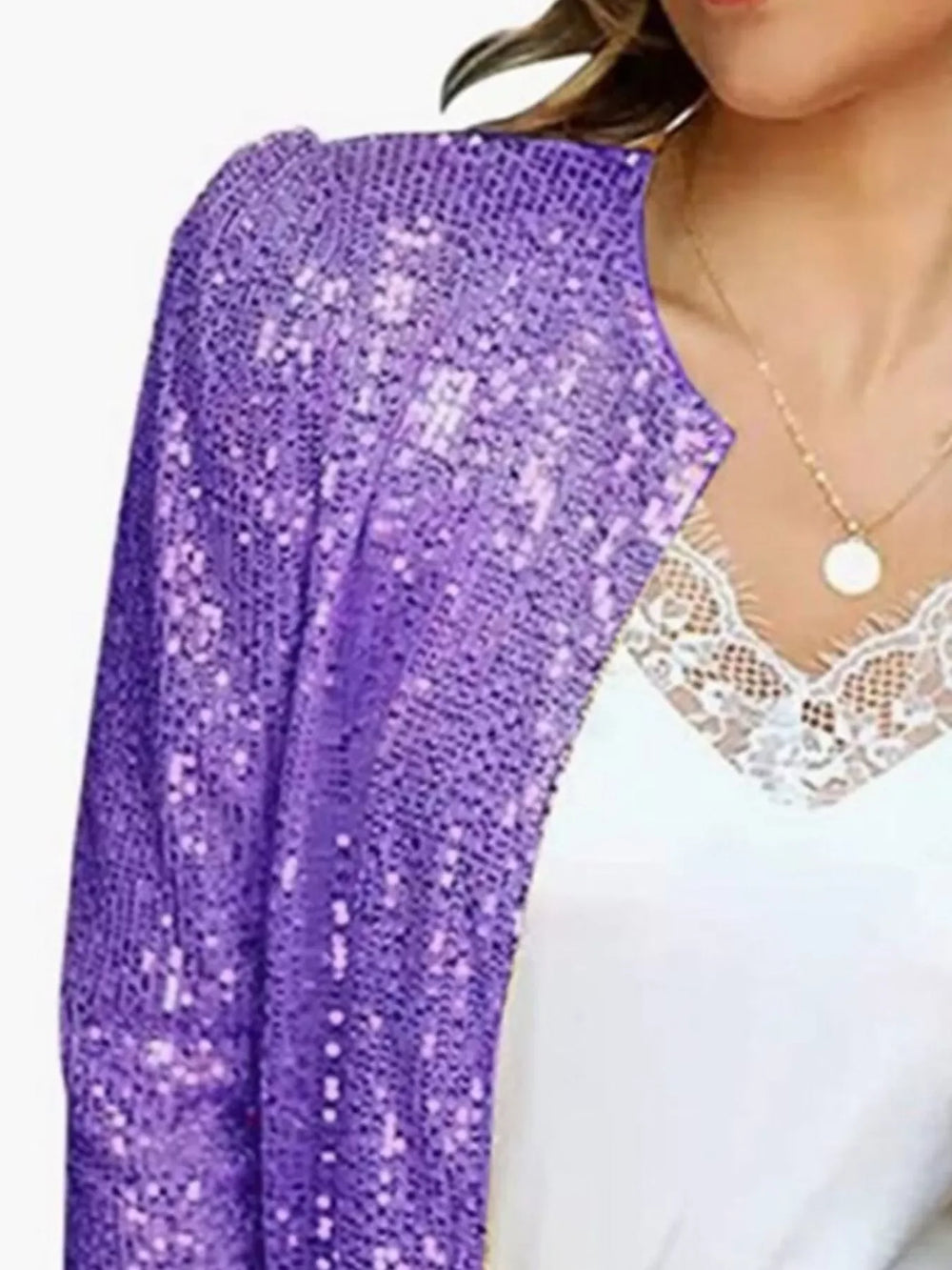 Full Size Sequin Long Sleeve Jacket Plus Size - Trendsi - Flyclothing LLC