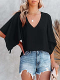 V-Neck Half Sleeve Blouse - Trendsi - Flyclothing LLC