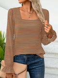 Striped Square Neck Flounce Sleeve Top - Trendsi - Flyclothing LLC