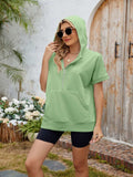 Half Zip Short Sleeve Hooded Top - Trendsi - Flyclothing LLC
