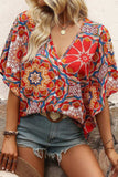 Printed V-Neck Half Sleeve Blouse - Trendsi - Flyclothing LLC