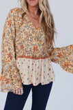 Peplum Printed Surplice Flare Sleeve Blouse - Trendsi - Flyclothing LLC