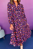 Printed Notched Long Sleeve Dress - Trendsi - Flyclothing LLC