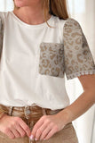 Leopard Patchwork Crochet Lace Trim Puff Sleeve T Shirt - Trendsi - Flyclothing LLC