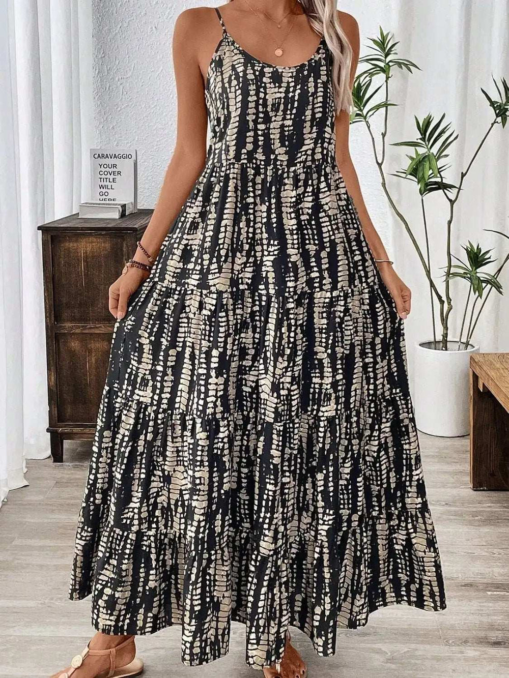 Printed Scoop Neck Maxi Cami Dress - Trendsi - Flyclothing LLC
