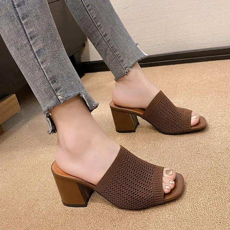 Block Heel Knit Sandals - Trendsi - Flyclothing LLC