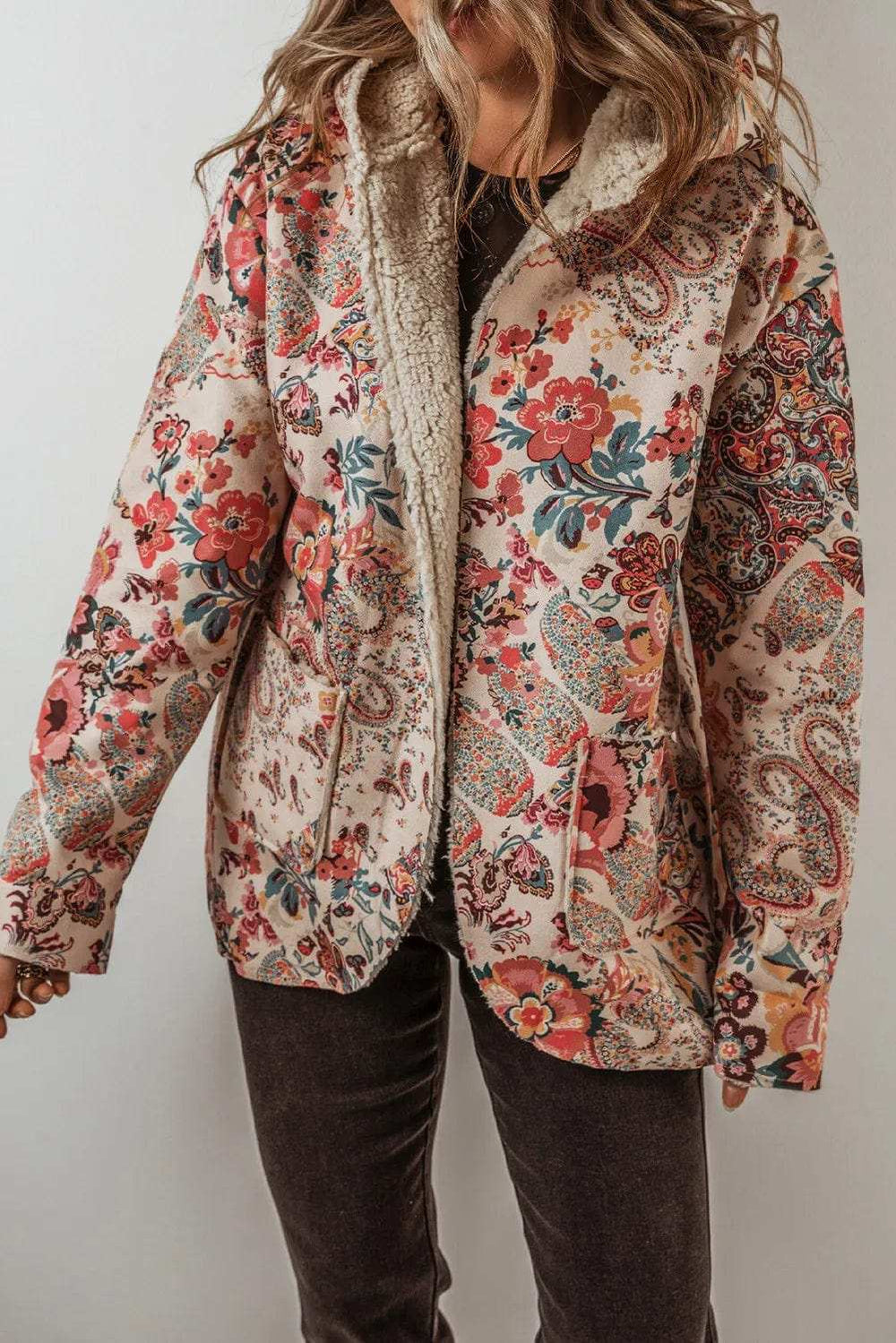 Printed Long Sleeve Hooded Jacket - Trendsi - Flyclothing LLC