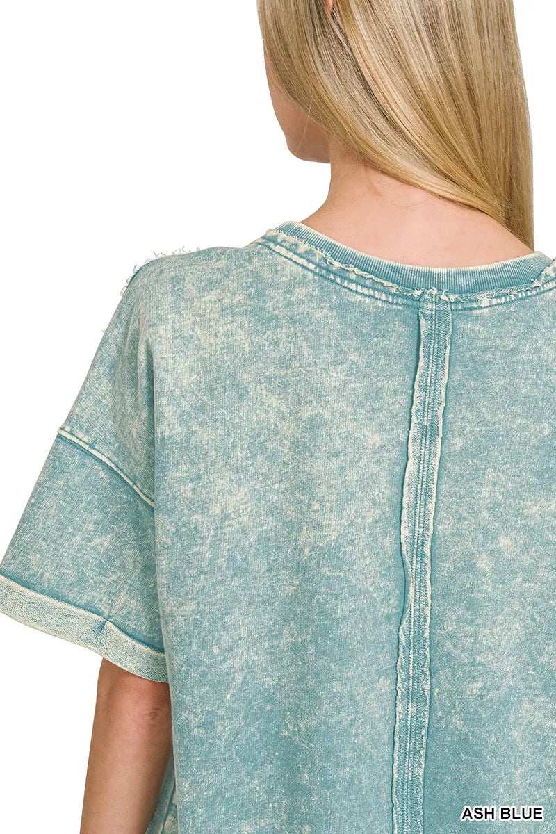 Zenana French Terry Acid Washed T-Shirt - Trendsi - Flyclothing LLC