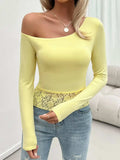 Single Shoulder Long Sleeve Lace T-Shirt - Trendsi - Flyclothing LLC