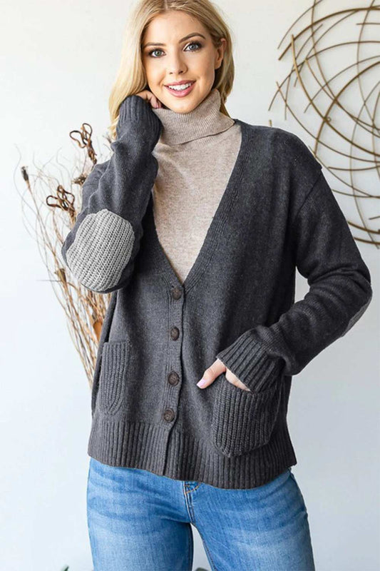 Heimish Full Size Long Sleeve V Neck Button Down Cardigan - Trendsi - Flyclothing LLC