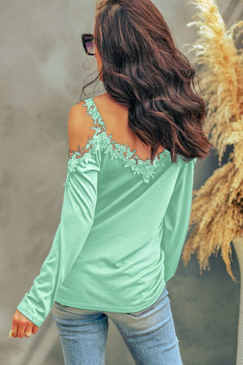 Lace Detail Cold Shoulder Long Sleeve T-Shirt - Trendsi - Flyclothing LLC