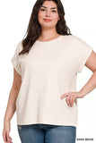 Zenana Full Size Cotton Modal Slub Rolled Sleeve T-Shirt Plus Size - Trendsi - Flyclothing LLC