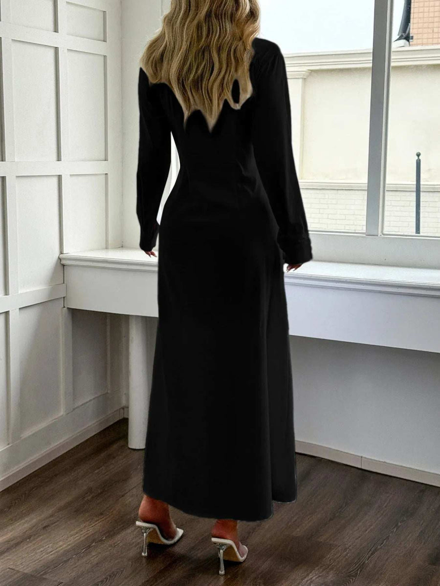 Slit Long Sleeve Maxi Shirt Dress - Trendsi - Flyclothing LLC
