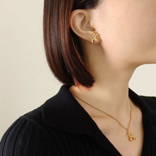 18K Gold-Plated Titanium Steel Puppy Shape Stud Earrings - Trendsi - Flyclothing LLC