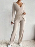 Surplice Long Sleeve Top and Pants Set - Trendsi - Flyclothing LLC