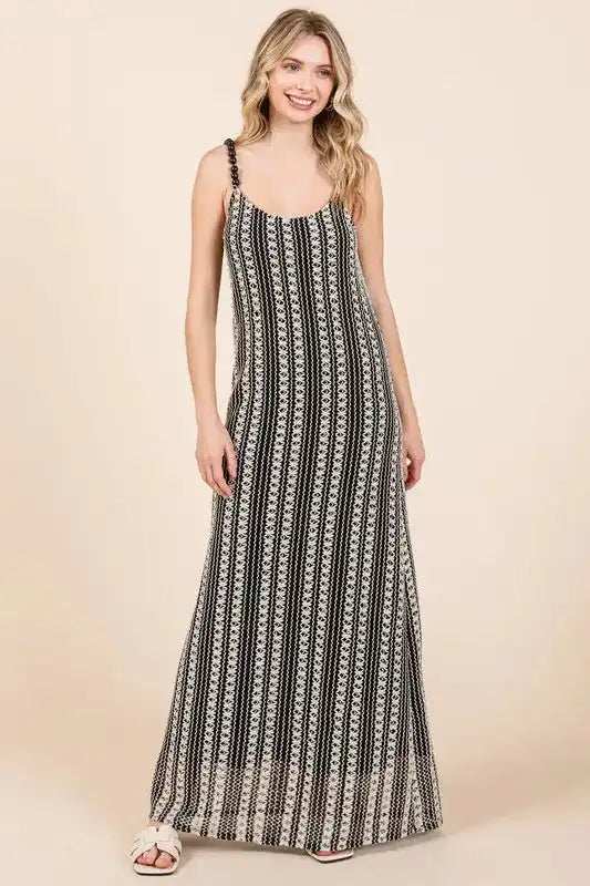 GeeGee Plus Size Striped Scoop Neck Beaded Strap Maxi Cami Dress - Trendsi - Flyclothing LLC