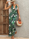 Printed Halter Neck Wide Leg Jumpsuit - Trendsi - Flyclothing LLC